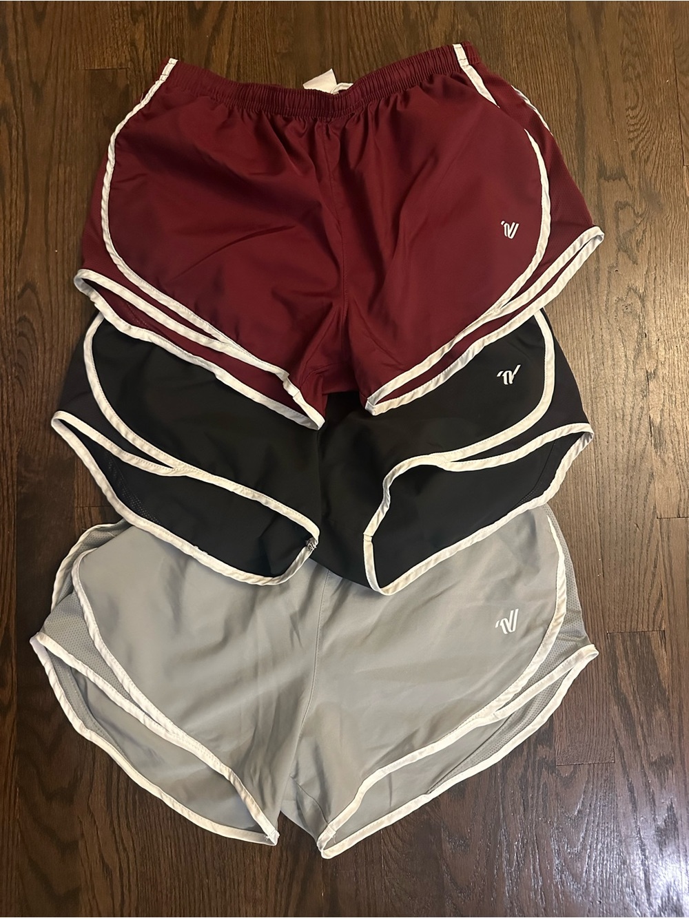 Varsity Cheer Shorts — Maroon, Black & Light Gray (size medium)